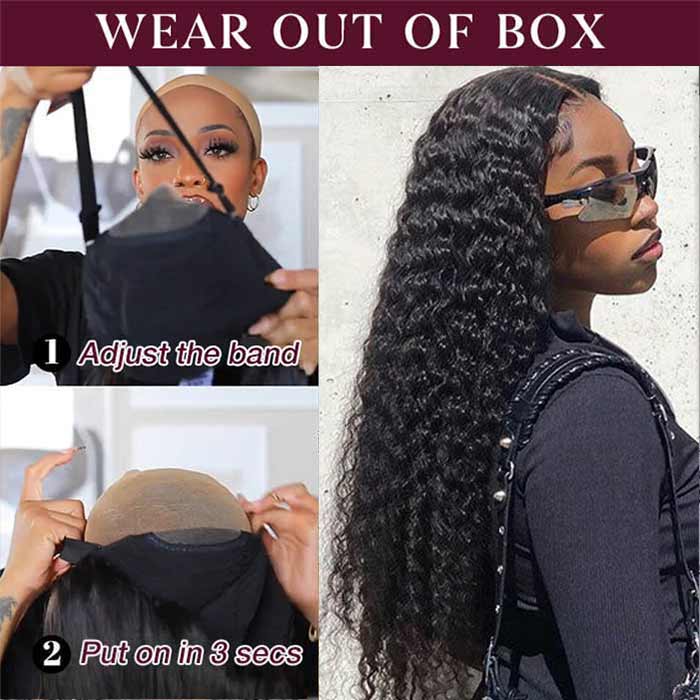 Air Cap-Deep Wave Breathable HD Glueless Human Hair Pre Cut Lace Front Wig