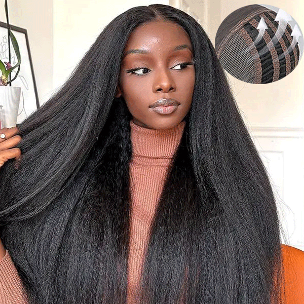 Air Cap-Breathable Kinky Straight HD Glueless Human Hair Pre Cut Lace Wig
