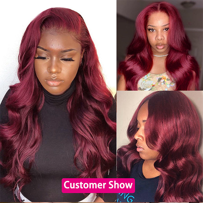 13x4 13x6 Lace Front Wig Body Wave Human Hair Wigs 99J Red Burgundy Pre-Plucked Remy Human Hair Wigs