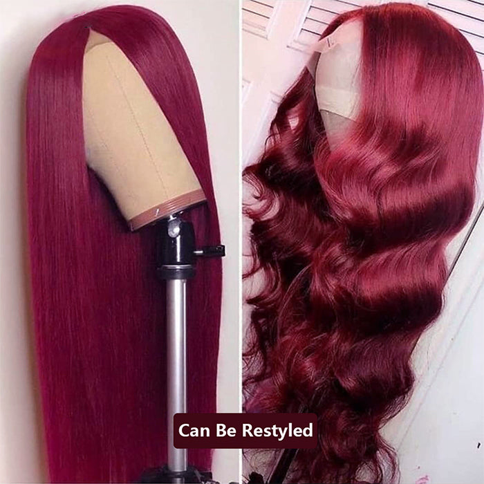 13x4 13x6 Lace Front Wig Body Wave Human Hair Wigs 99J Red Burgundy Pre-Plucked Remy Human Hair Wigs