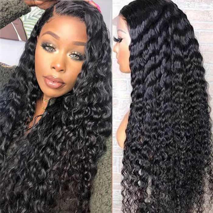 13x6 Deep Wave HD Transparent Full Lace Pre-Plucked Human Hair Wigs