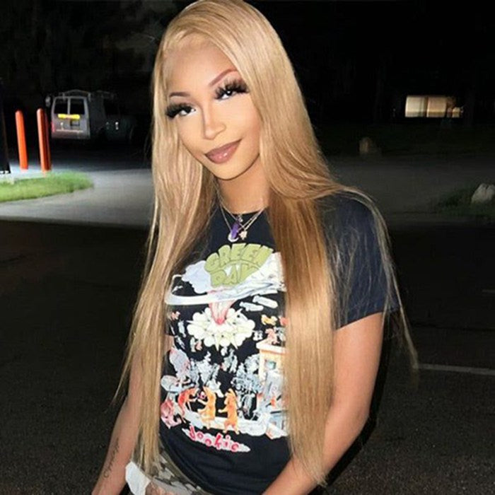 30 Inch Honey Blonde Straight Lace Front Wig 27 Hair Colored Transparent Frontal Wig