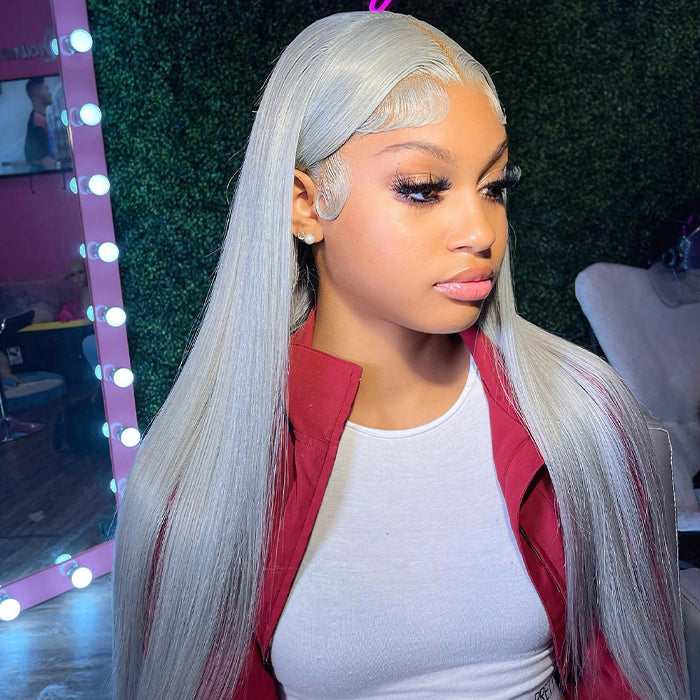 Silver Grey 4x4 Lace Closure Human Hair Pre-Plucked Wig