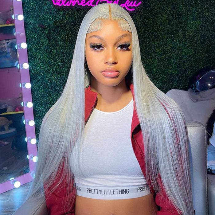 Silver Grey 4x4 Lace Closure Human Hair Pre-Plucked Wig