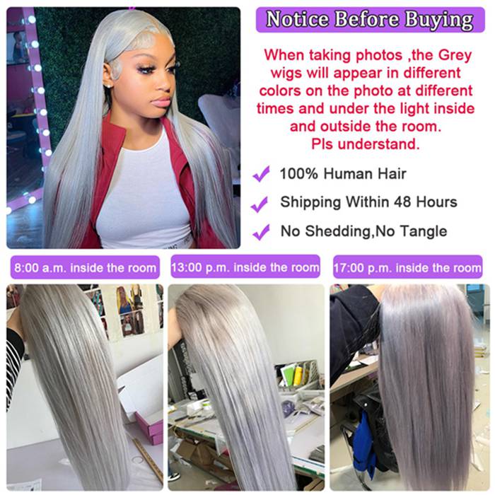 Silver Grey 4x4 Lace Closure Human Hair Pre-Plucked Wig