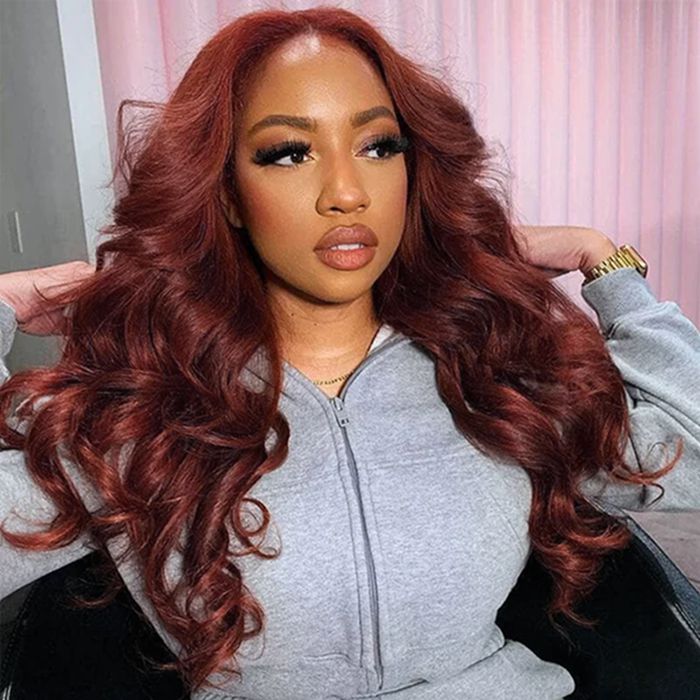 #33 Auburn Brown Body Wave 4x4 Lace Closure Glueless Colored Human Hair Wigs
