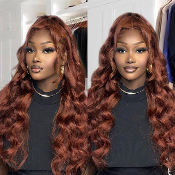 #33 Auburn Brown Body Wave 4x4 Lace Closure Glueless Colored Human Hair Wigs