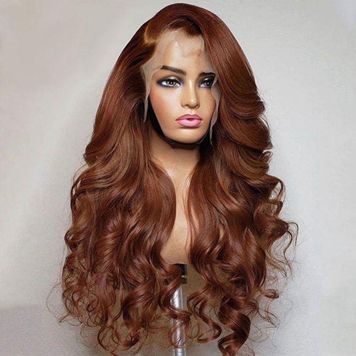 #33 Red Brown Auburn Colored Body Wave Lace Front Wig 13x4 13x6 Transparent Lace Frontal Wigs