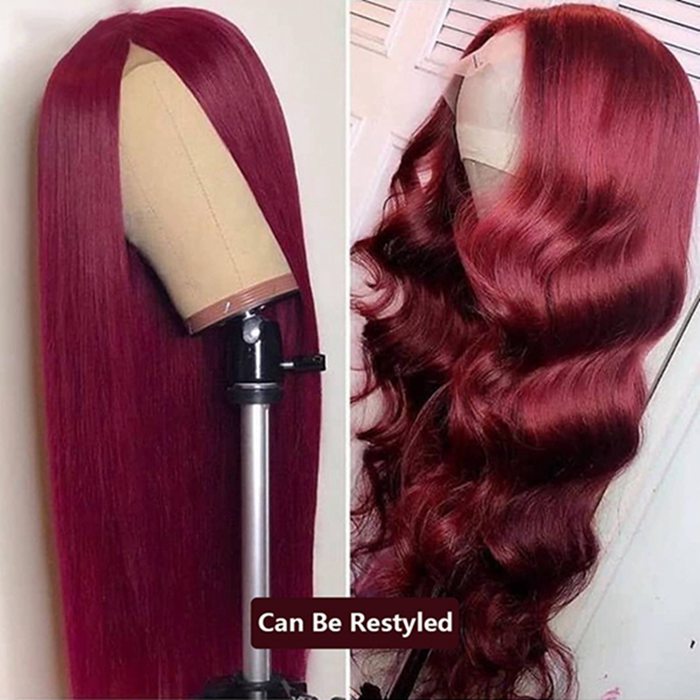 99J Straight Glueless Human Hair Color 13x4 Lace Front Wigs