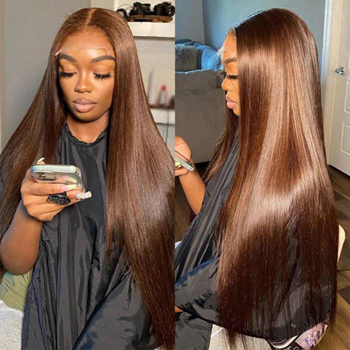 #4 Chocolate Brown 13x4 Lace Front Wigs Human Hair Wigs For Women Pre Plucked