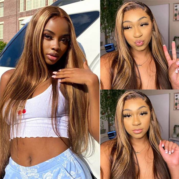 P4/27 Highlight Straight Wig 4x4 5x5 6x6 Lace Closure Wigs Honey Blonde Human Hair Wigs
