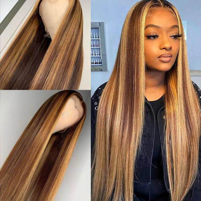 P4/27 Highlight Straight Wig 4x4 5x5 6x6 Lace Closure Wigs Honey Blonde Human Hair Wigs