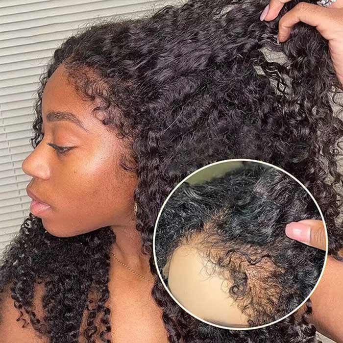 4C Edge Hairline-Curly 13x4 HD Transparent Lace Front Human Hair Wigs With Curly Edges