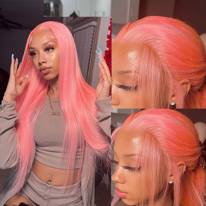 4x4 Pink Straight Lace Closure Human Hair Wigs Remy Brazilian Human Hair Wigs For Women