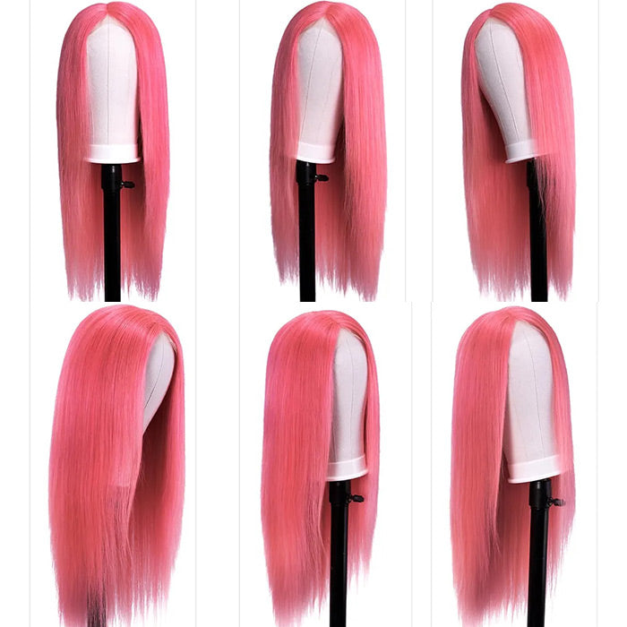 4x4 Pink Straight Lace Closure Human Hair Wigs Remy Brazilian Human Hair Wigs For Women