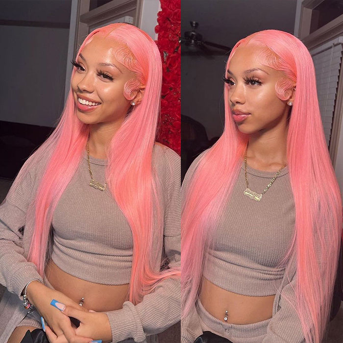 4x4 Pink Straight Lace Closure Human Hair Wigs Remy Brazilian Human Hair Wigs For Women