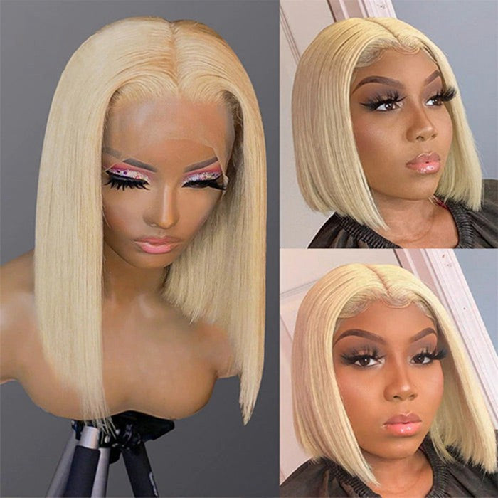 Blonde 4x4 Lace Closure Straight Short Bob Human Hair Wigs