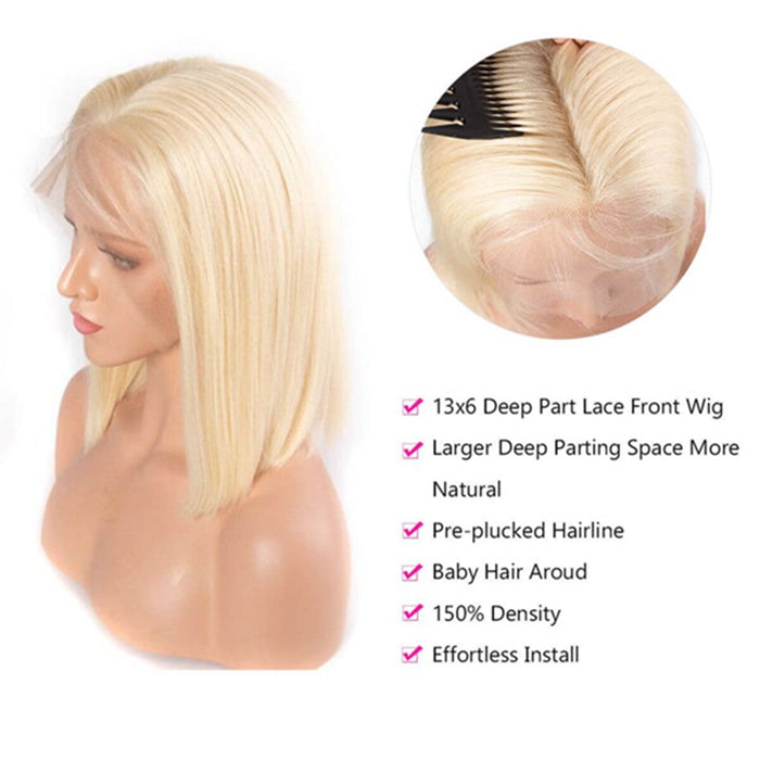Blonde 4x4 Lace Closure Straight Short Bob Human Hair Wigs