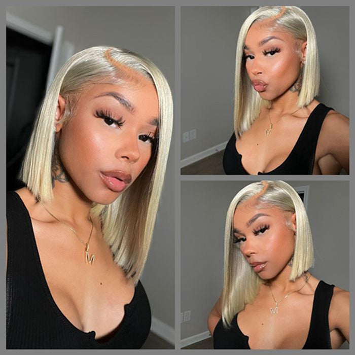 Blonde 4x4 Lace Closure Straight Short Bob Human Hair Wigs