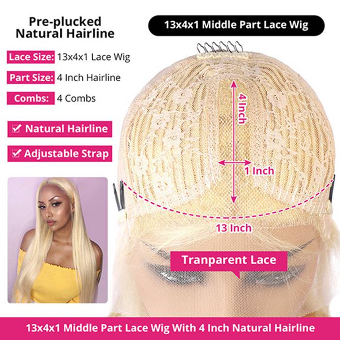 613 Blonde Human Hair Lace Front Wigs T-Part Straight Lace Wigs