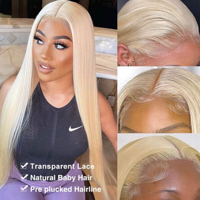 613 Blonde Straight Lace Front Wigs Pre Plucked Lace Human Hair Wigs For Women