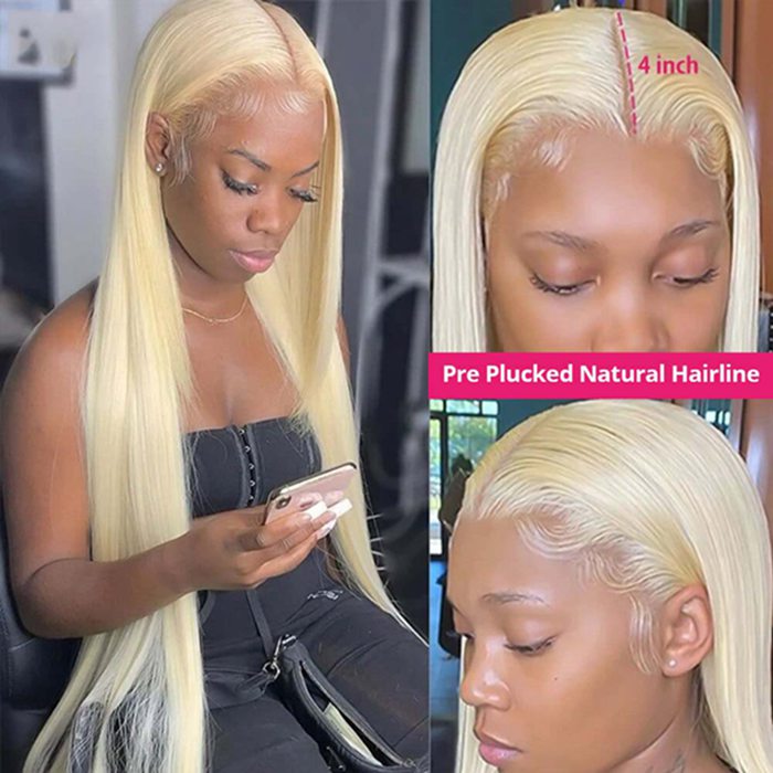 613 Blonde Straight Lace Front Wigs Pre Plucked Lace Human Hair Wigs For Women
