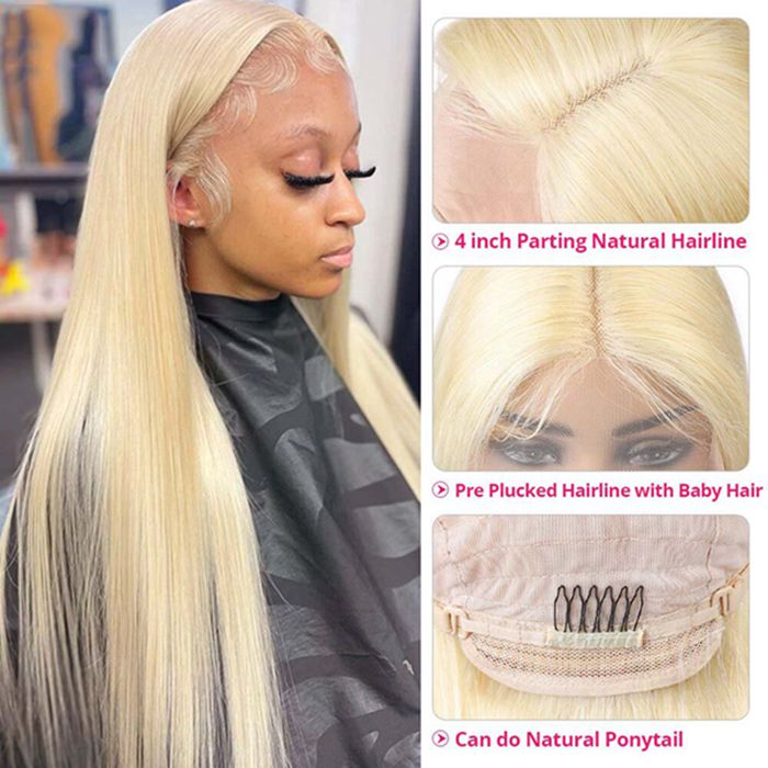 613 Blonde Straight Lace Front Wigs Pre Plucked Lace Human Hair Wigs For Women
