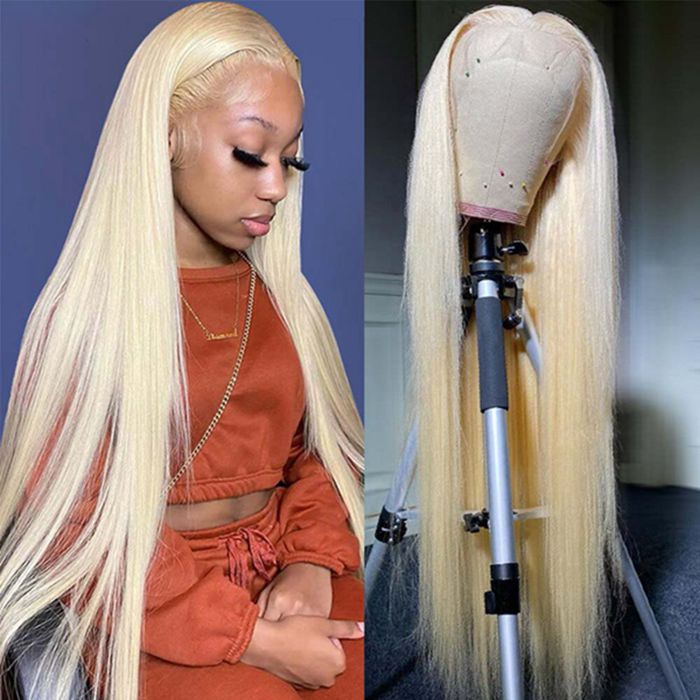 613 Blonde Straight Lace Front Wigs Pre Plucked Lace Human Hair Wigs For Women