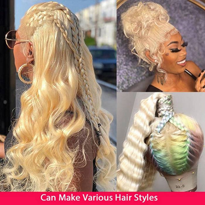 613 Glueless 360 Lace Human Hair Wigs Transparent Blonde Straight Frontal Wig
