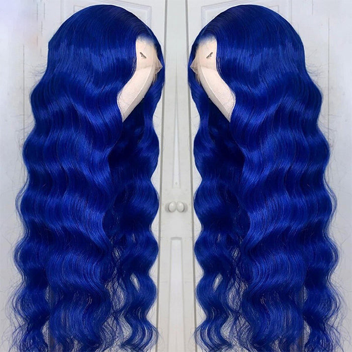 Blue Wig 13x4 4x4 Body Wave Lace Front Wig Transparent Lace Frontal Wig For Women