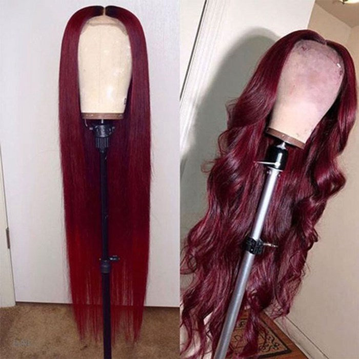 Burgundy 99J Color Body Wave 4x4 Lace Frontal Wig with Pre Pluck For Black Women