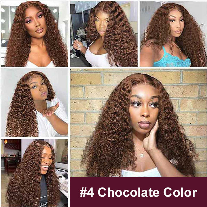 #4 Chocolate Brown Deep Wave Curly Glueless Wig Fall Hair Trends