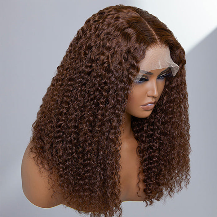 #4 Chocolate Brown Deep Wave Curly Glueless Wig Fall Hair Trends