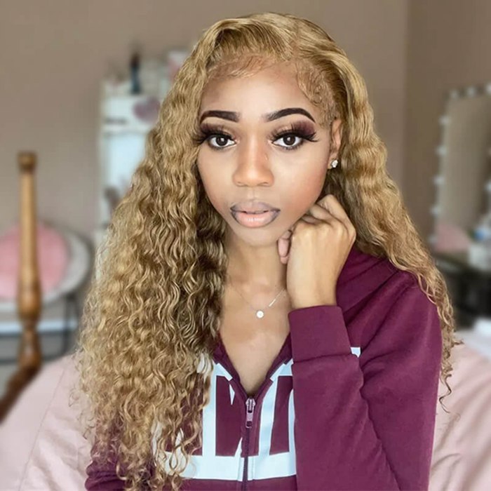 Deep Wave 27 Colored Human Hair Wigs Honey Blonde 13x4 13x6 Transparent Lace Frontal Wigs