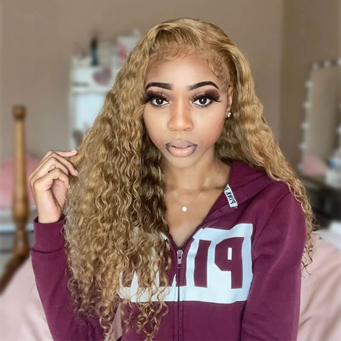 Deep Wave 27 Colored Human Hair Wigs Honey Blonde 13x4 13x6 Transparent Lace Frontal Wigs