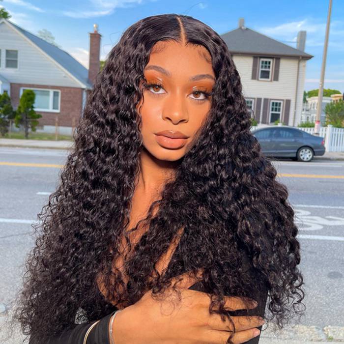 Deep Wave 4x4 5x5 Lace Closure Wigs Pre Plucked Undetectable Human Hair Wig With Baby Hair