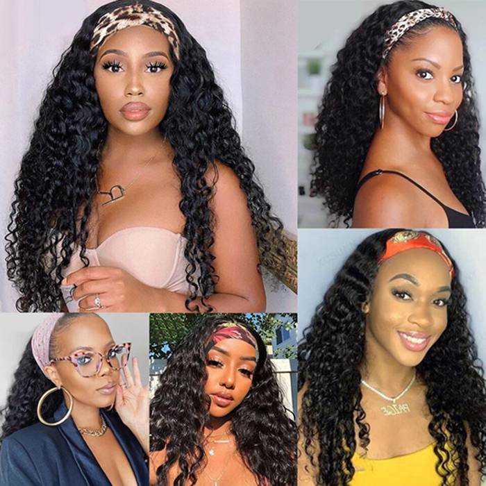 Deep Wave Headband Wigs Human Hair With Headband For Beginner