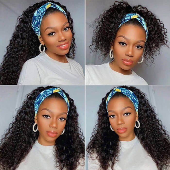 Deep Wave Headband Wigs Human Hair With Headband For Beginner