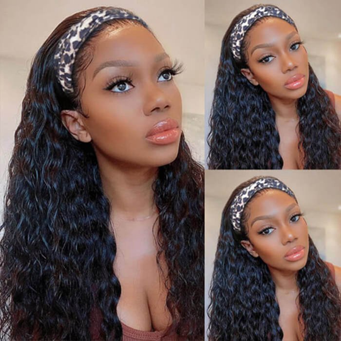 Deep Wave Headband Wigs Human Hair With Headband For Beginner
