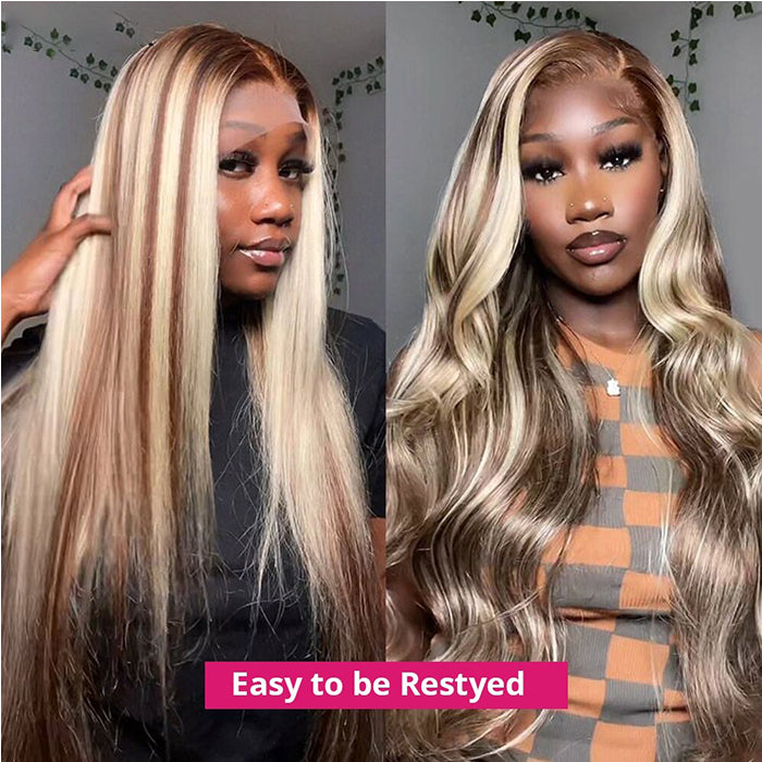 Exclusive Original - Brown Wig With Blonde Highlights P4/613 Straight & Body Wave Lace Front Wigs Human Hair