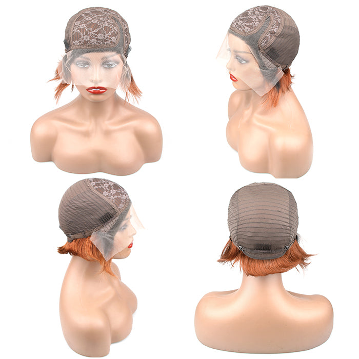 Flash Sale-Highlight Pixie Wig Short Human Hair Bob Wig 1B/30 Brown Colored Straight Wig