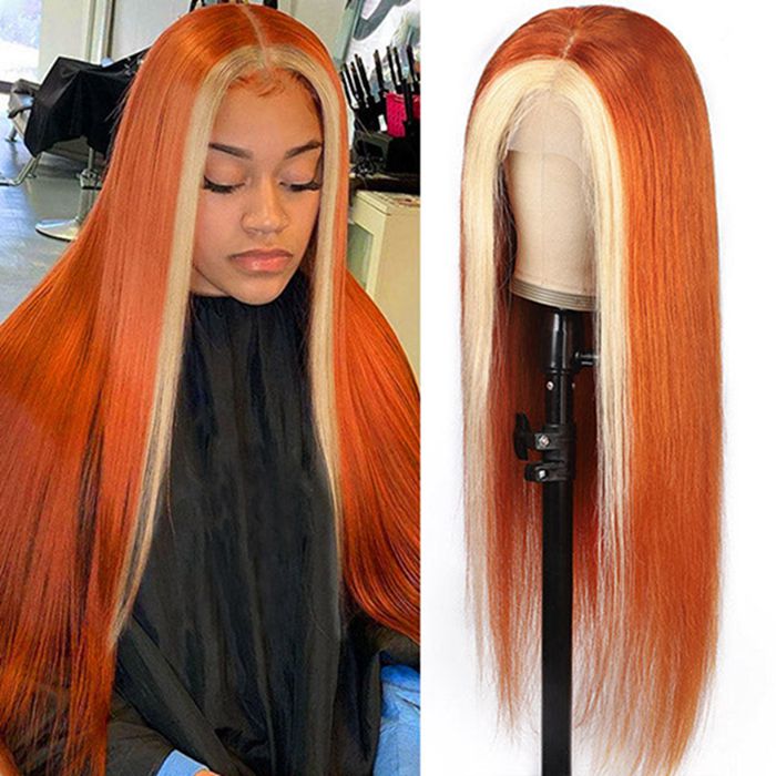 Ginger Wig With Blonde Highlights Colored Straight 13x4 Lace Front Wigs