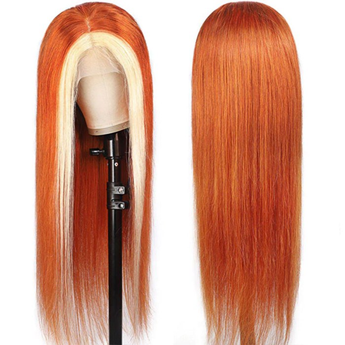 Ginger Wig With Blonde Highlights Colored Straight 13x4 Lace Front Wigs