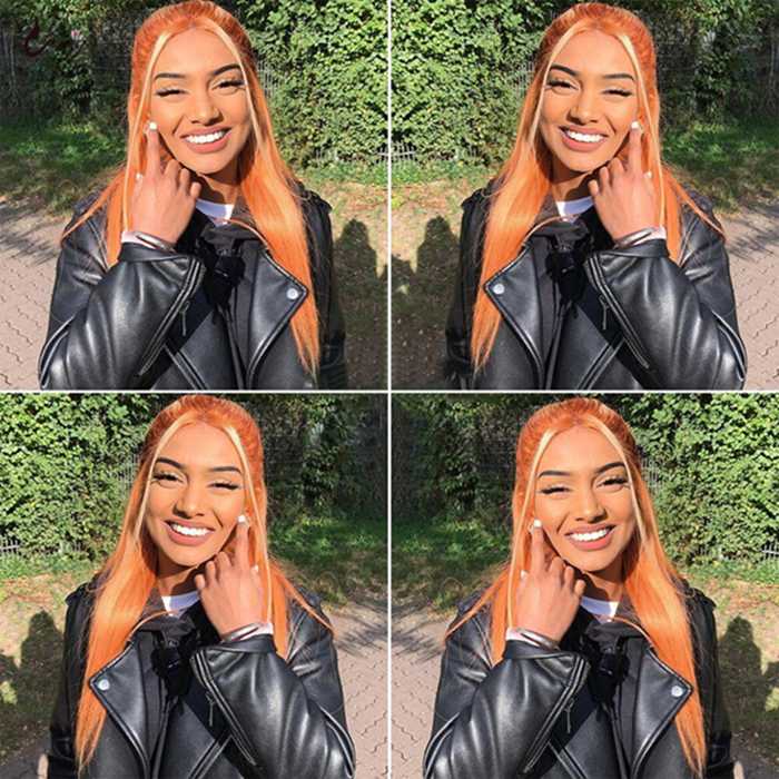 Ginger Wig With Blonde Highlights Colored Straight 13x4 Lace Front Wigs