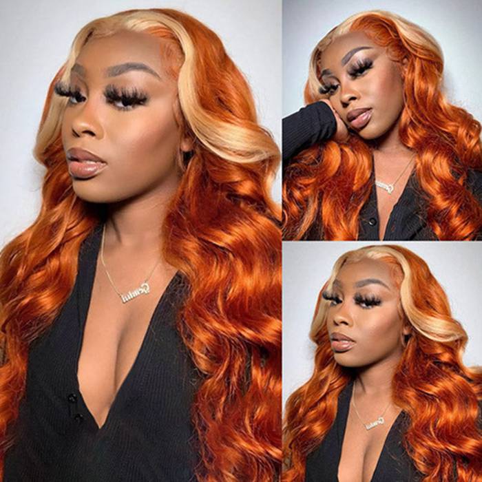 Ginger Wig With Blonde Highlights Colored Straight 13x4 Lace Front Wigs