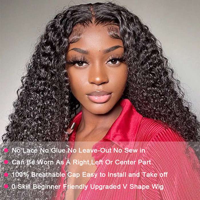 Glueless Deep Wave V Part Wig Human Hair Beginner Friendly Natural Scalp Curly Human Hair