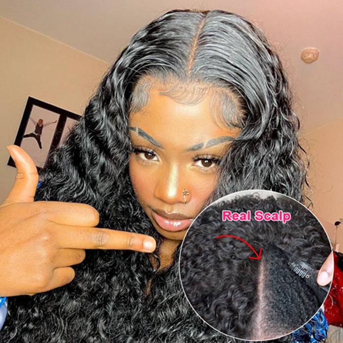 Glueless Deep Wave V Part Wig Human Hair Beginner Friendly Natural Scalp Curly Human Hair