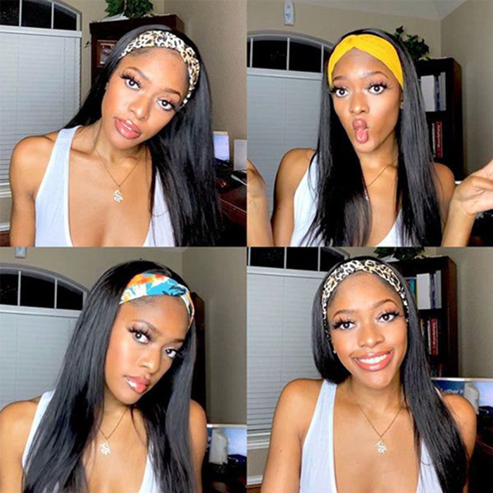 Glueless Headband Wigs Straight Human Hair Wig Machine Made Half Wig