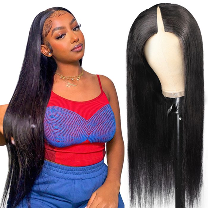 Glueless V Part Wig Silk Straight Wig Beginner Friendly Human Hair Wigs For Women