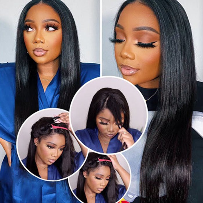 Glueless V Part Wig Silk Straight Wig Beginner Friendly Human Hair Wigs For Women